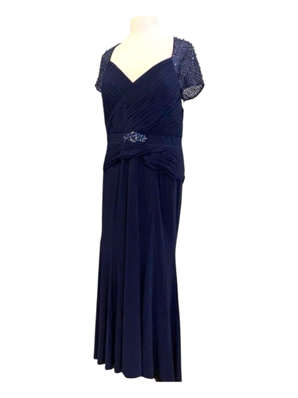 Marsoni Elegant Navy Blue Evening Gown With Beaded Bolero & Jewel Accent plus 16